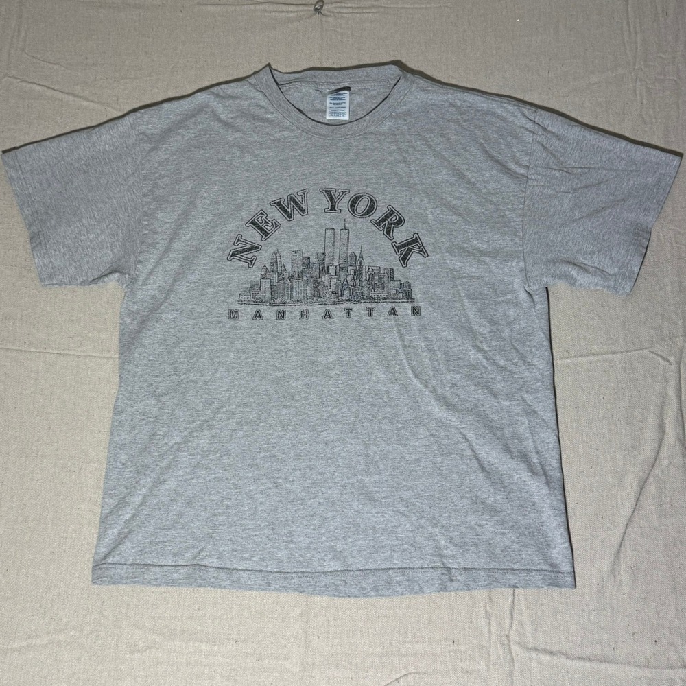 Delta Pro Weight New York Manhattan Skyline T-Shirt Gray XL Twin Towers Vintage
